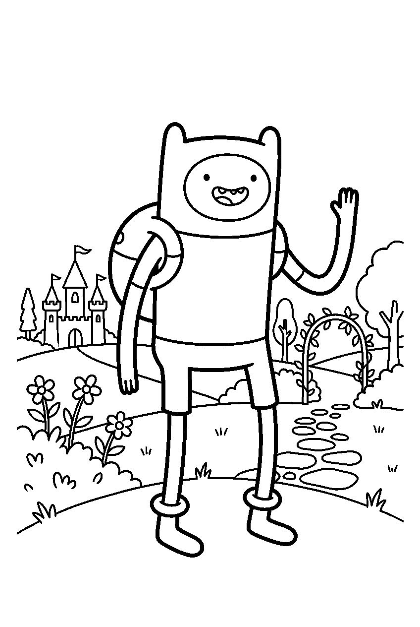 adventure time finn posing in royal garden line art