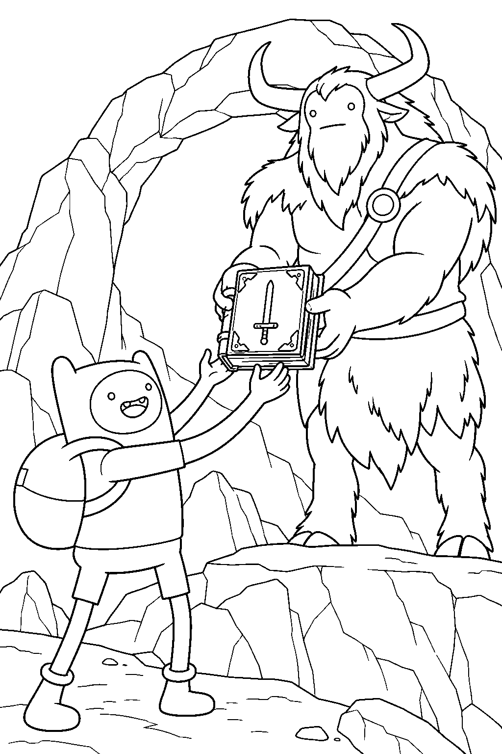 adventure time finn receiving the enchiridion on mount cragdor line art
