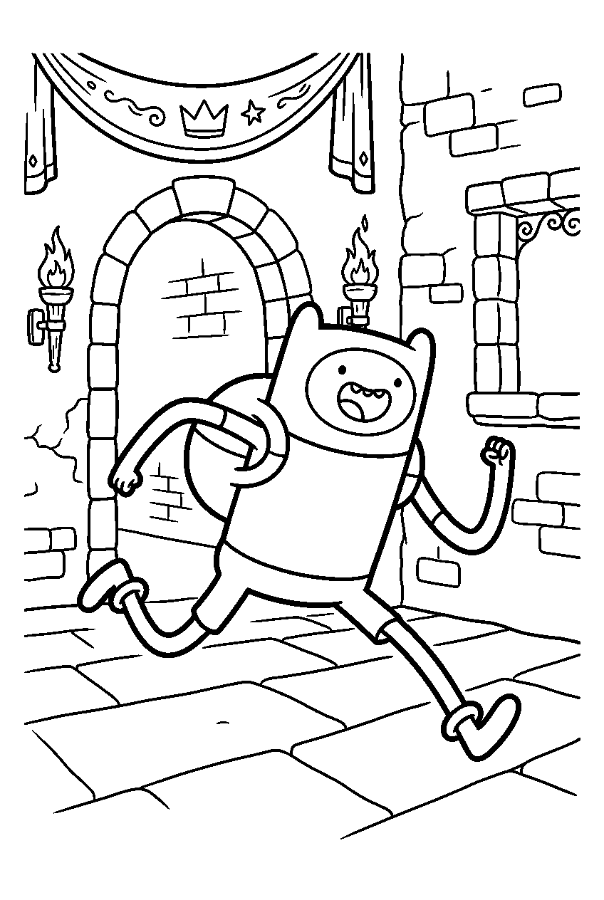 adventure time finn running in royal castle line art