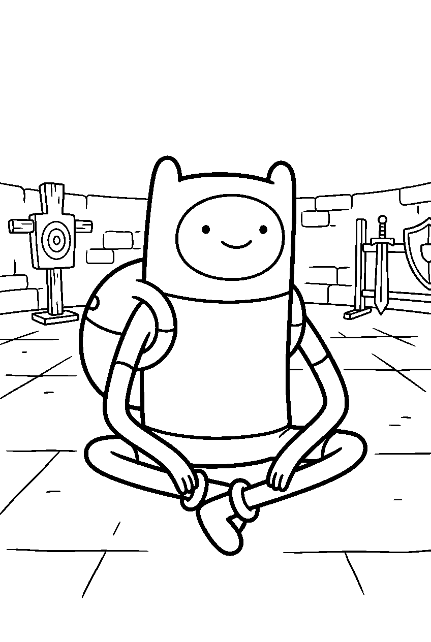 adventure time finn sitting in training arena line art