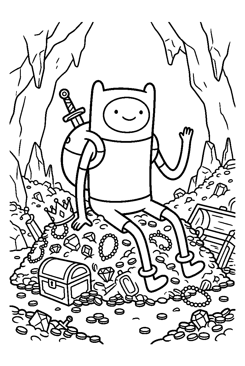 adventure time finn sitting in treasure cave line art