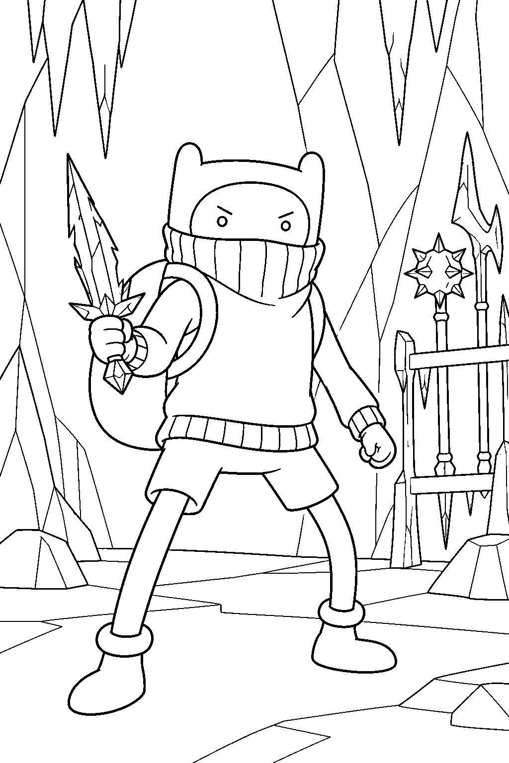 adventure time finn summoning an ice dagger in ice king s secret ninja chamber line art