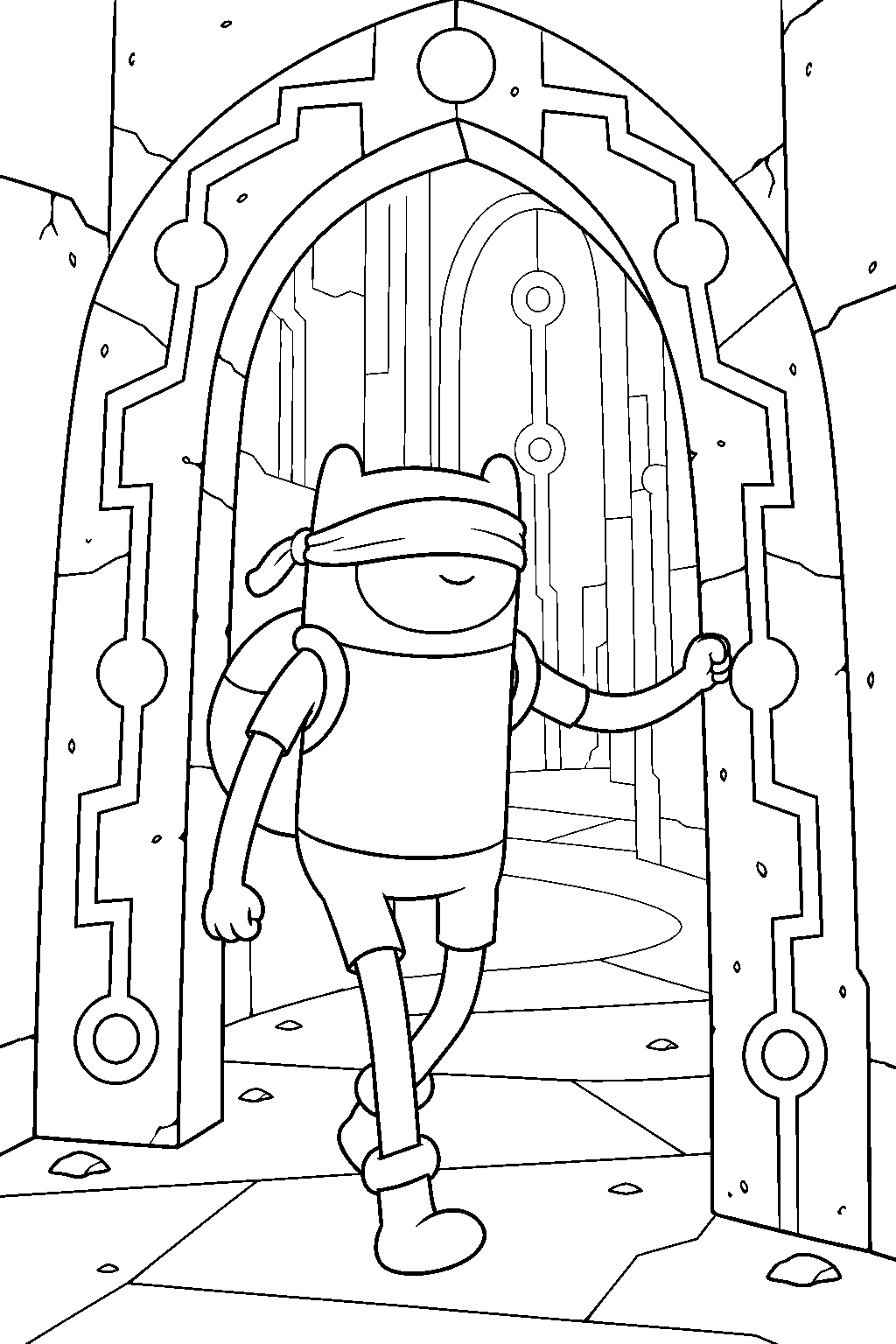 adventure time finn walking blindfolded through the mysterious doorway in the hall of egress line art