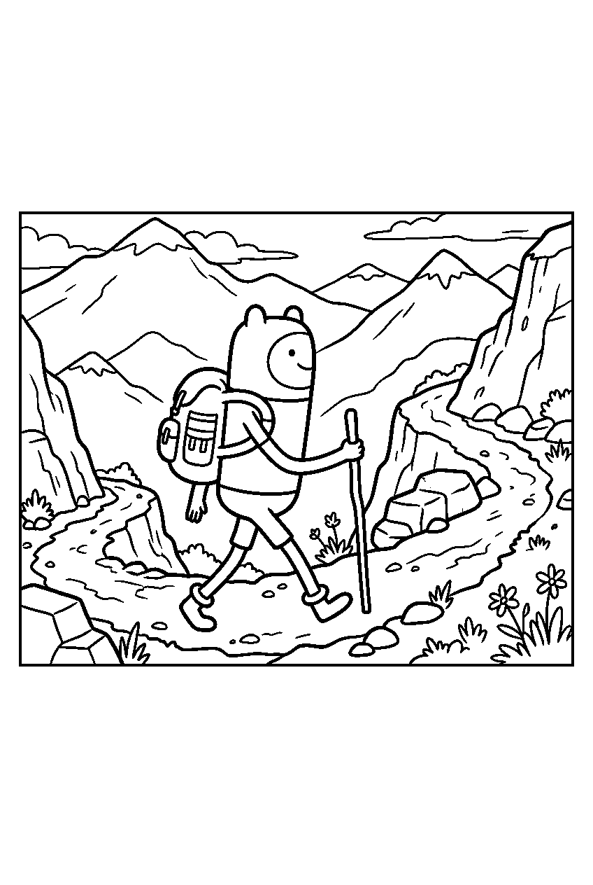 adventure time finn walking on mountain trail line art