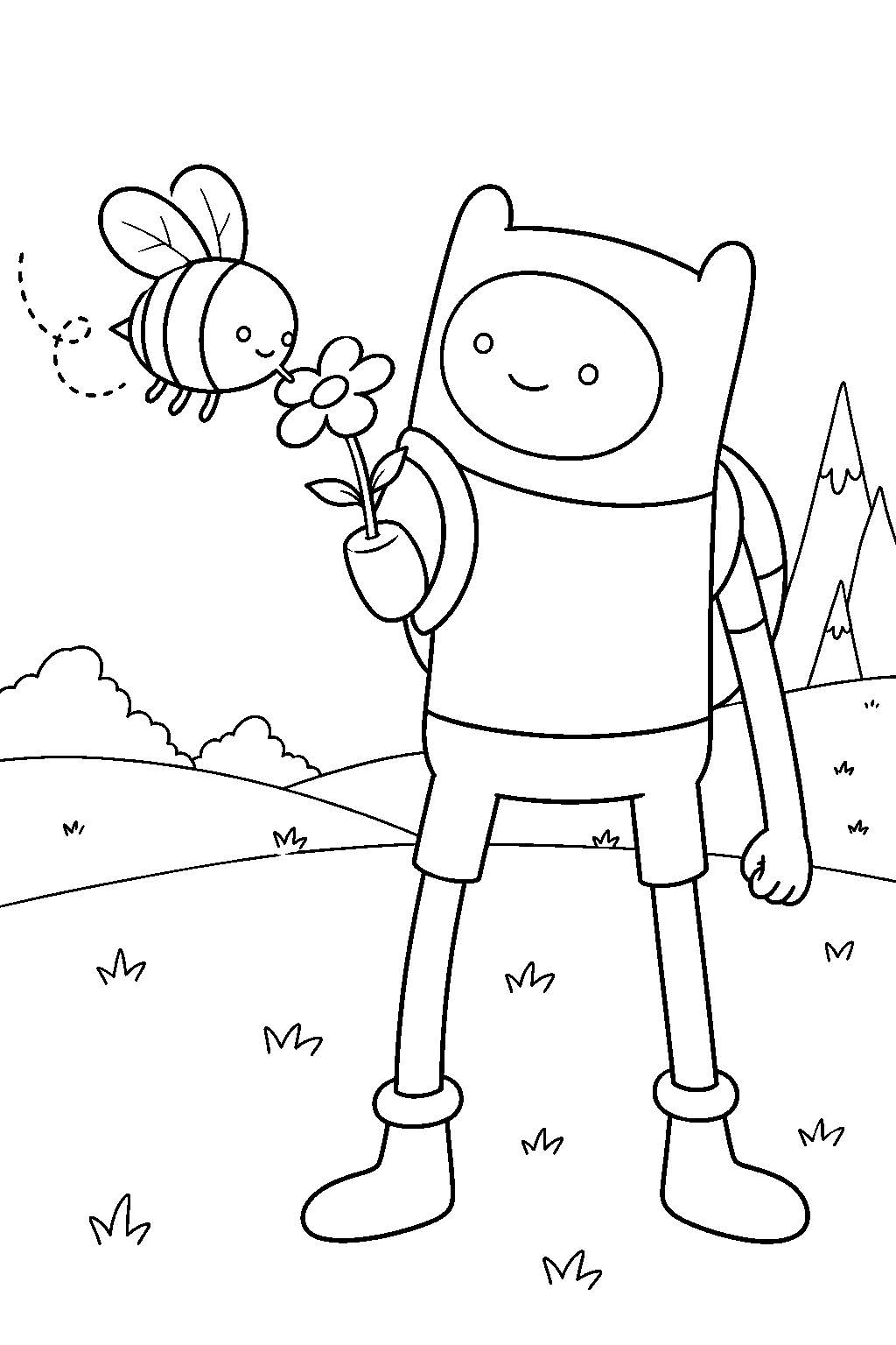 adventure time finn watching breezy visit the flower growing from his arm line art