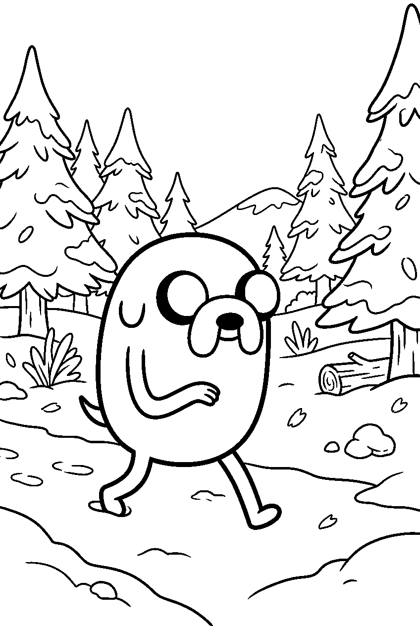 adventure time jake looking around in snowy forest line art