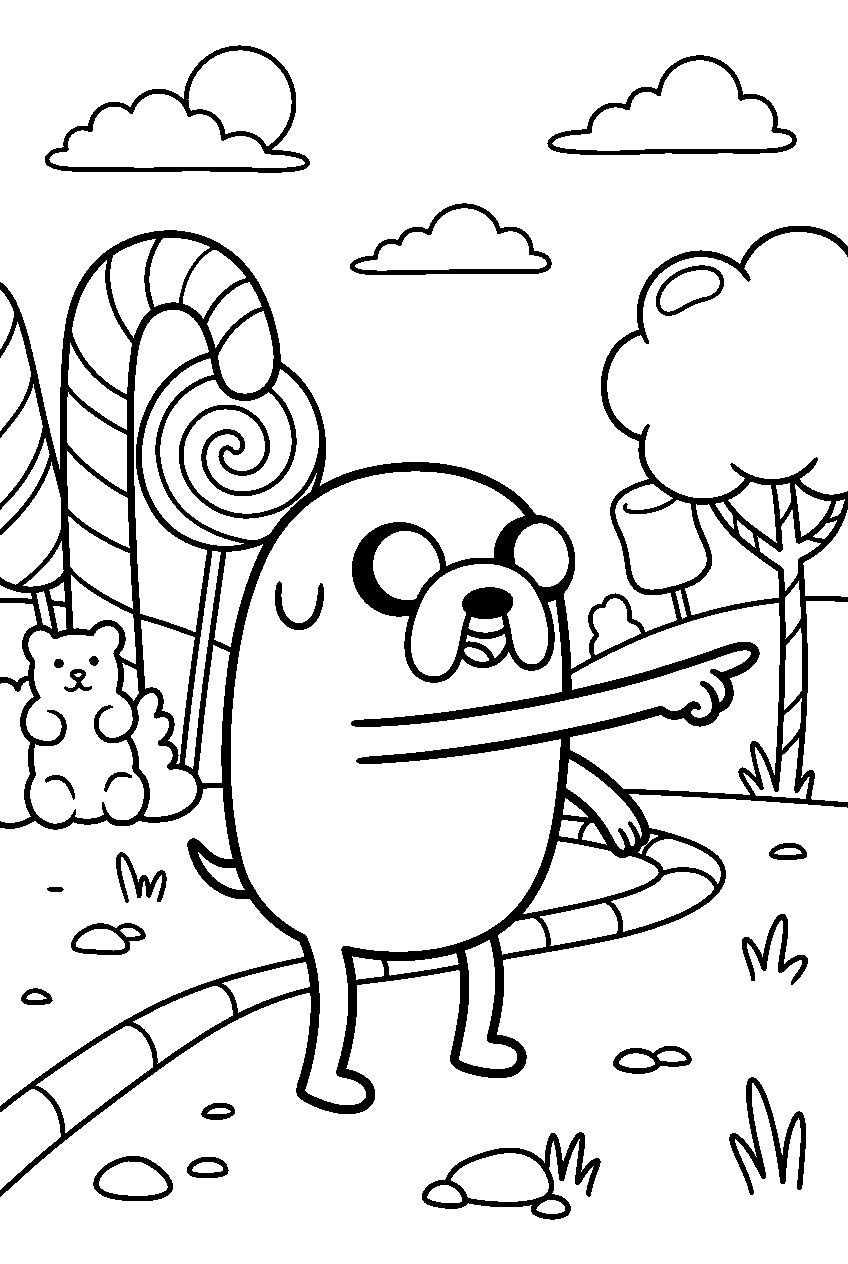 adventure time jake pointing in candy forest line art