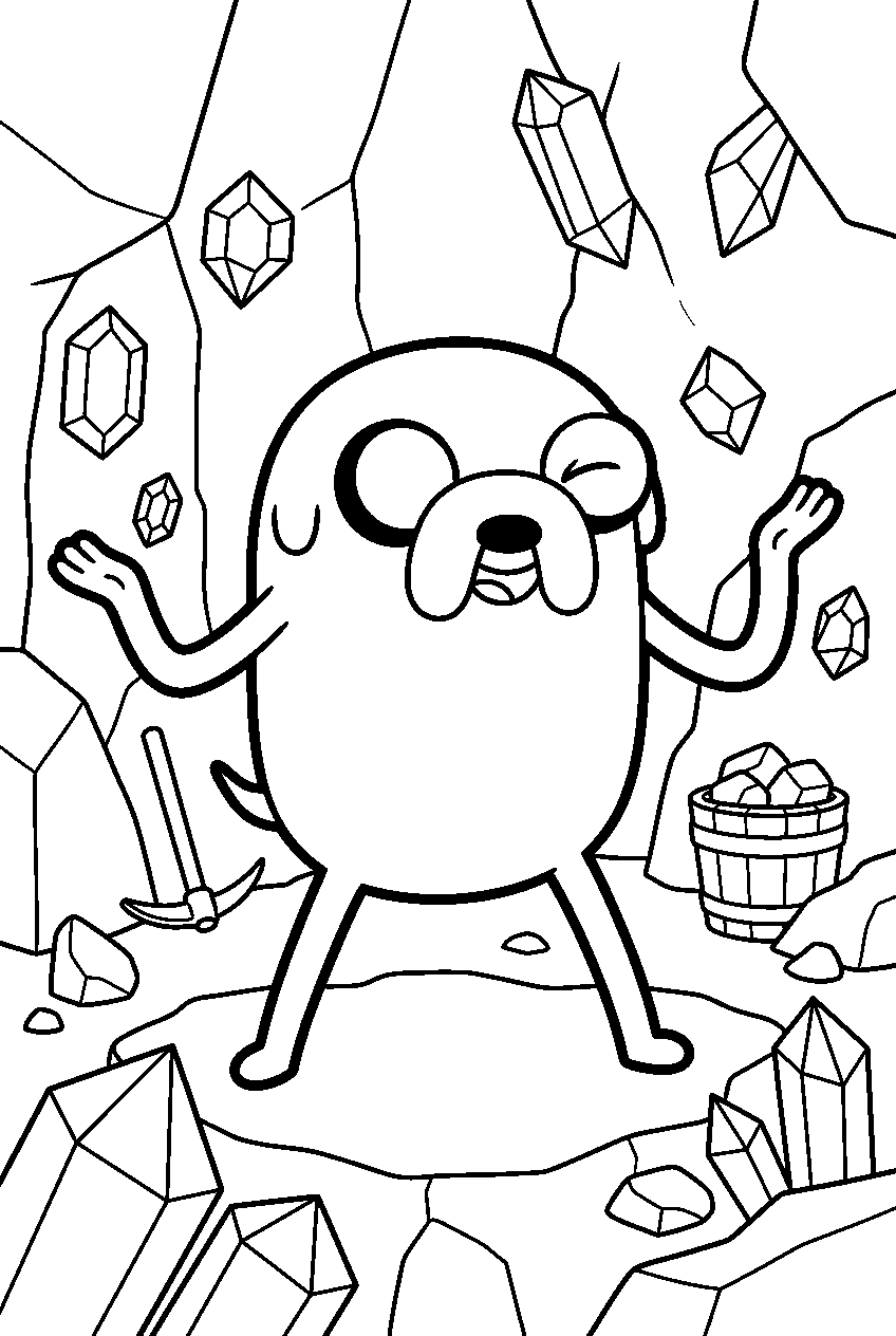 adventure time jake posing in gemstone mine line art