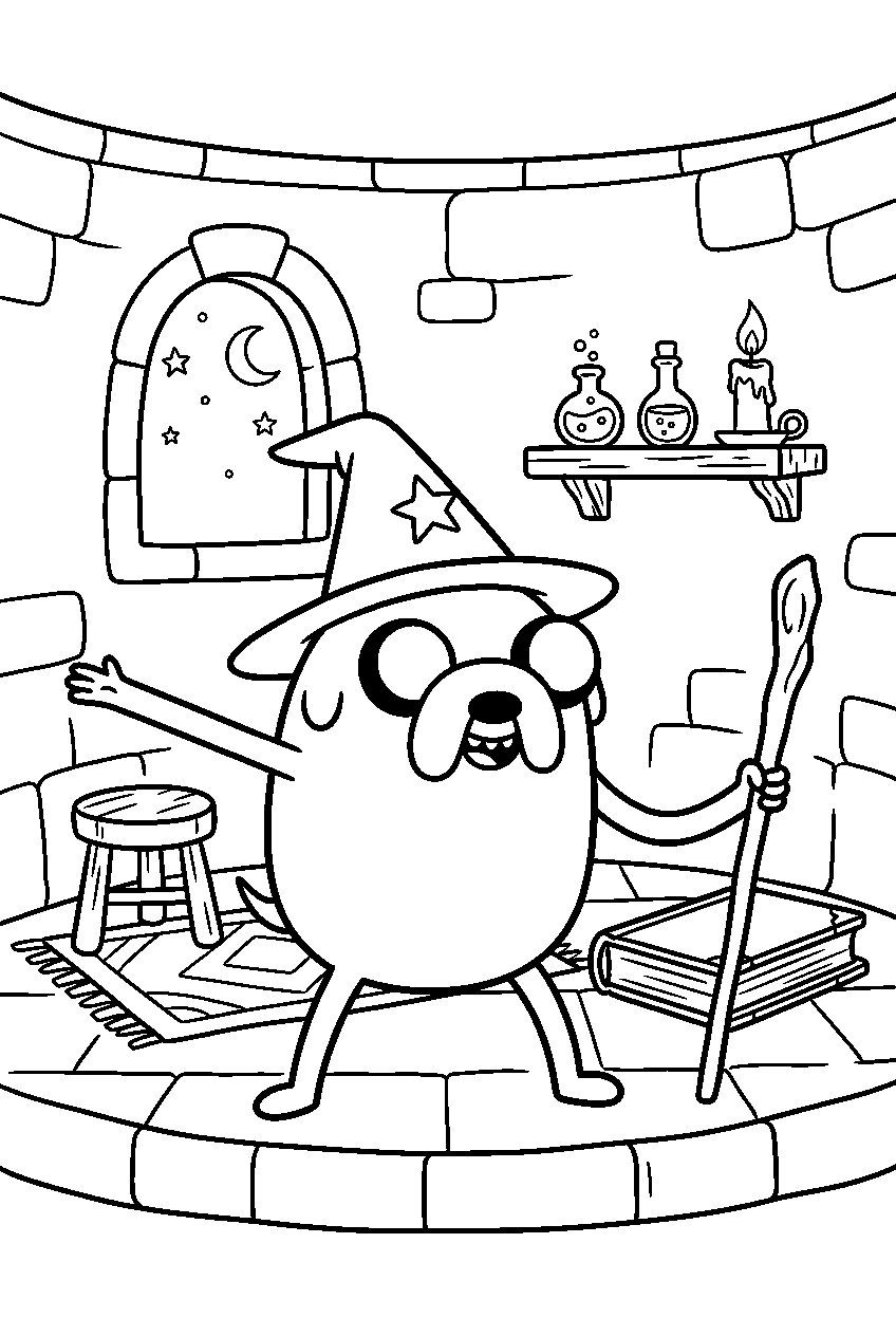adventure time jake posing in wizard tower line art