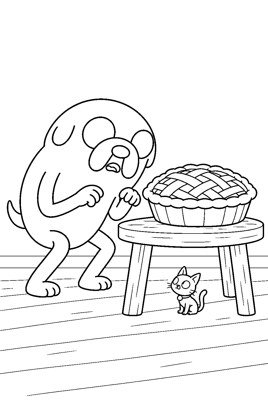 adventure time jake the dog confronting tiny me mow beside wildberry princess s pie line art
