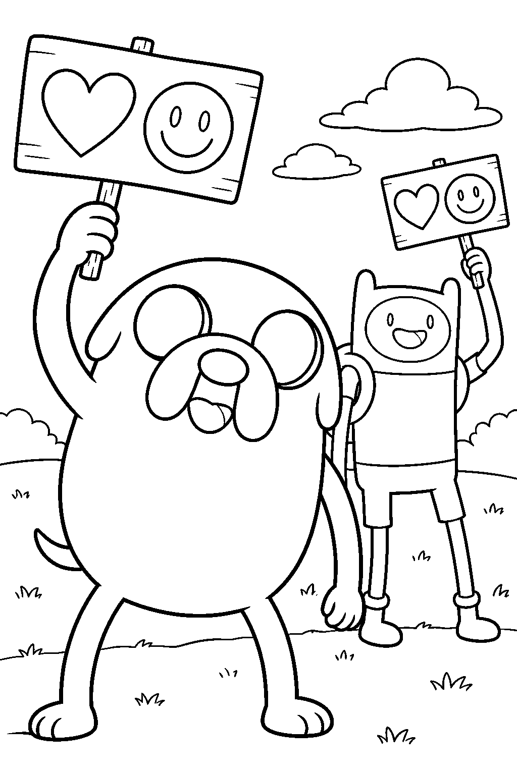 adventure time jake the dog holding a message sign during his silent challenge with finn line art