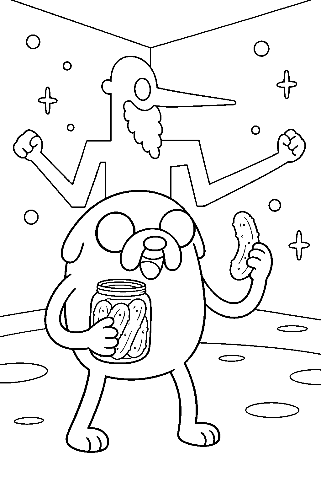 adventure time jake the dog sharing prismo s pickles in the time room line art