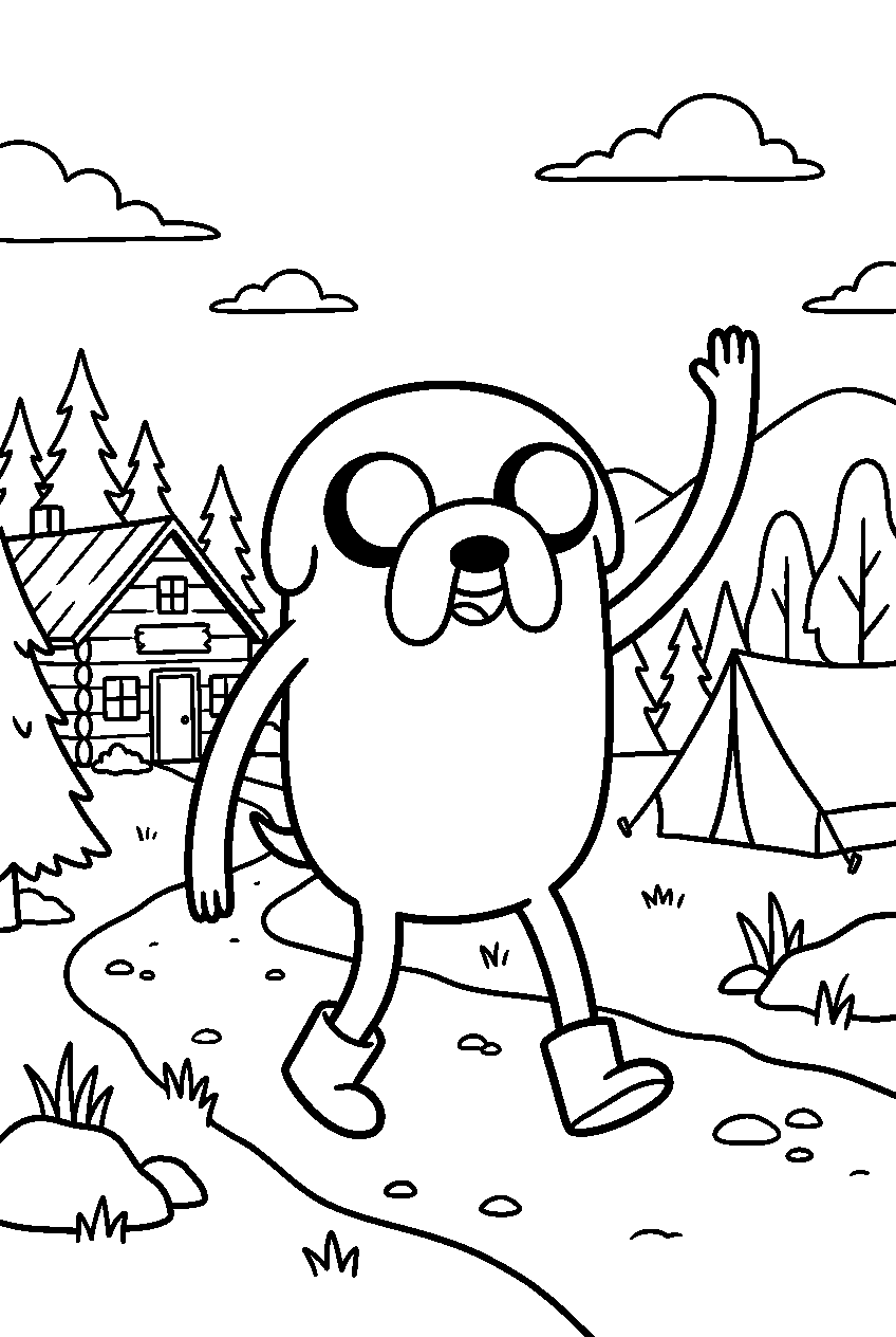 adventure time jake waving in adventure camp line art