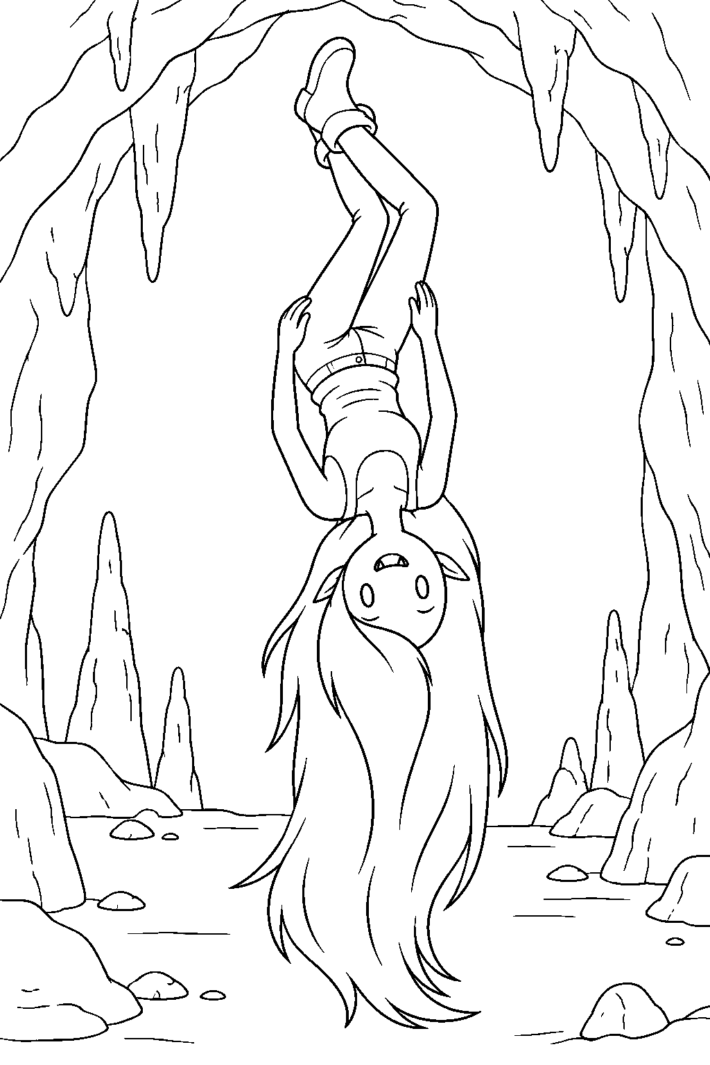 adventure time marceline hanging upside down inside her cave line art