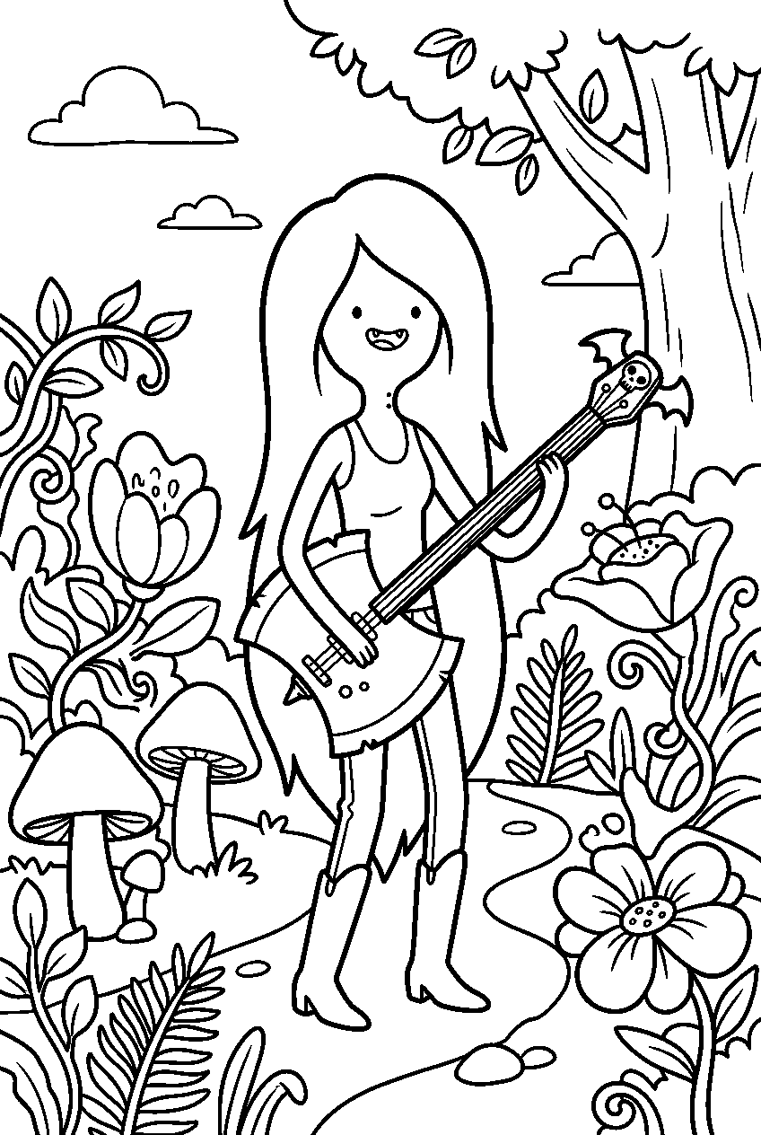 adventure time marceline in enchanted garden line art