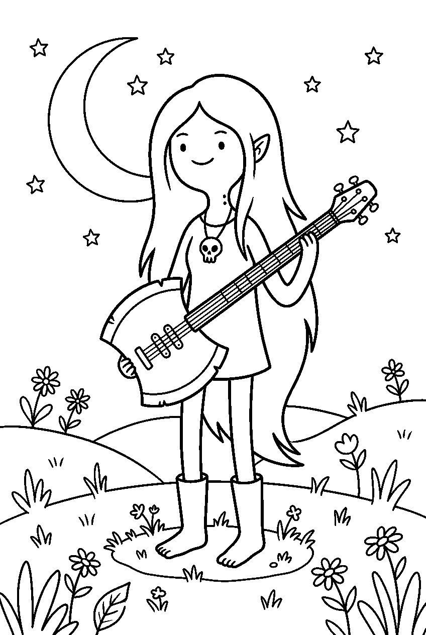 adventure time marceline in moonlit meadow line art
