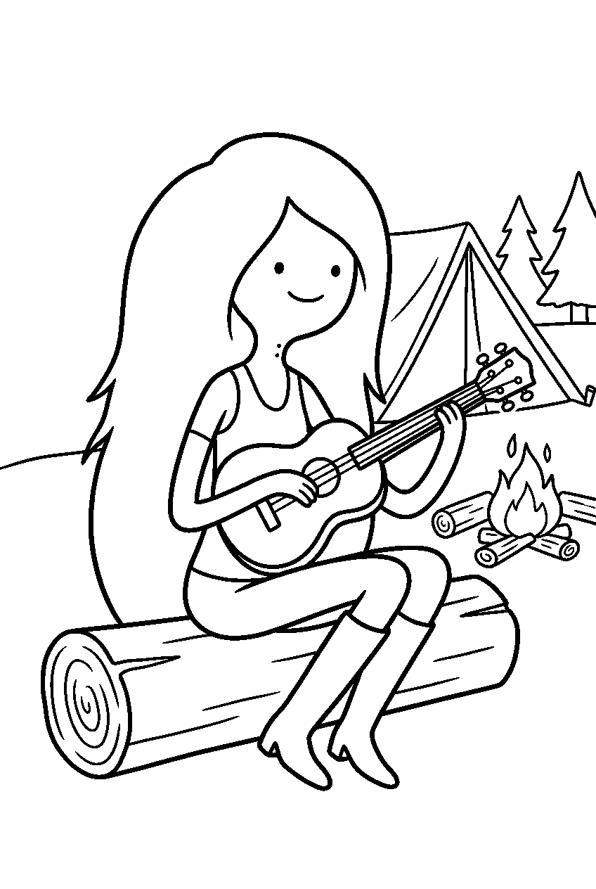 adventure time marceline in peaceful campsite line art
