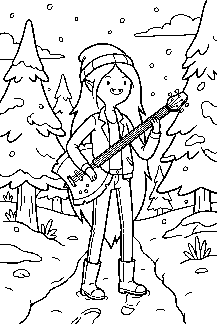 adventure time marceline in snowy forest line art