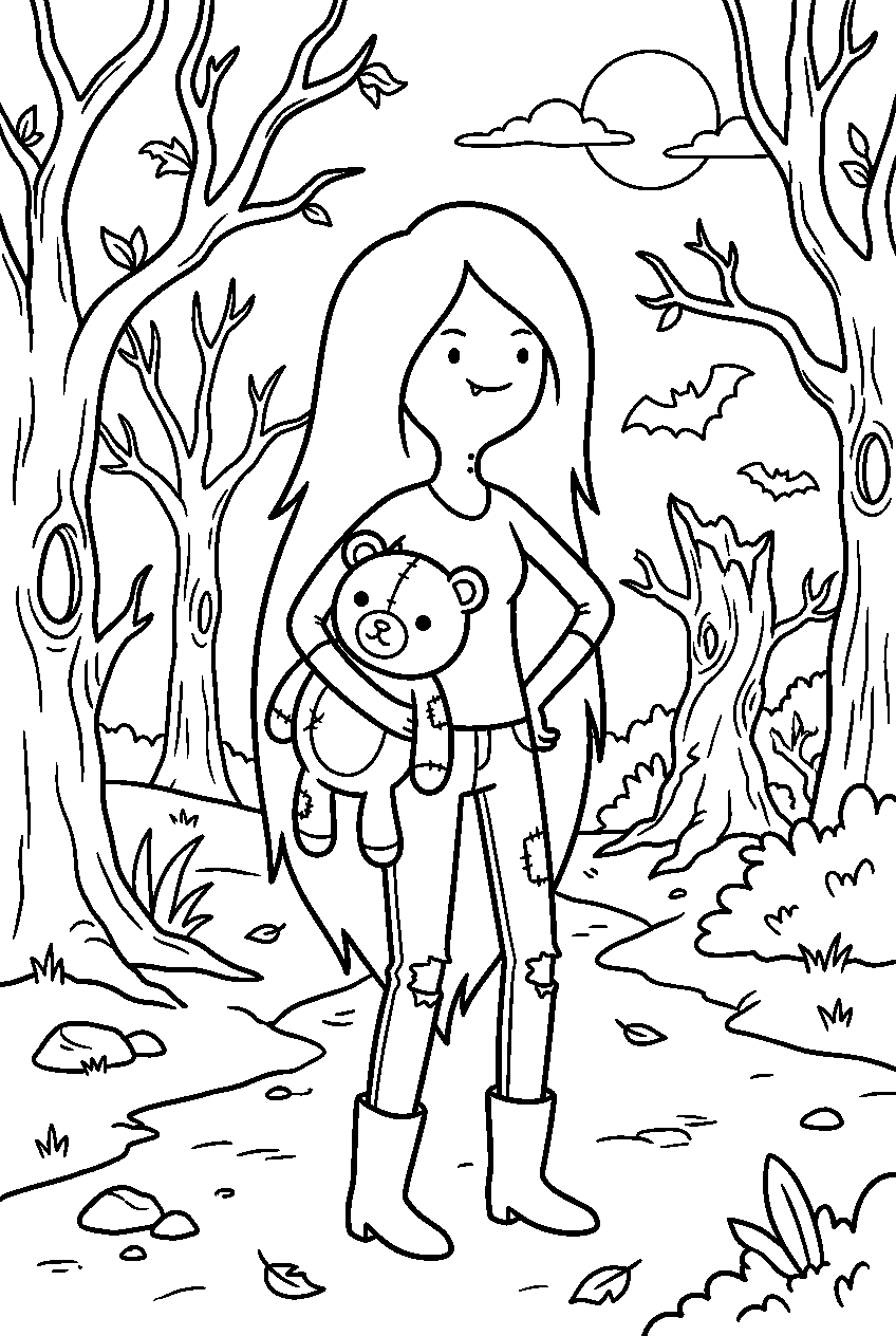 adventure time marceline in spooky forest line art