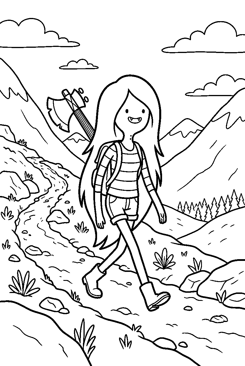 adventure time marceline on mountain trail line art