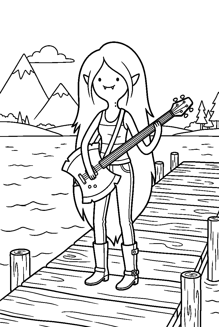 adventure time marceline on wooden dock line art