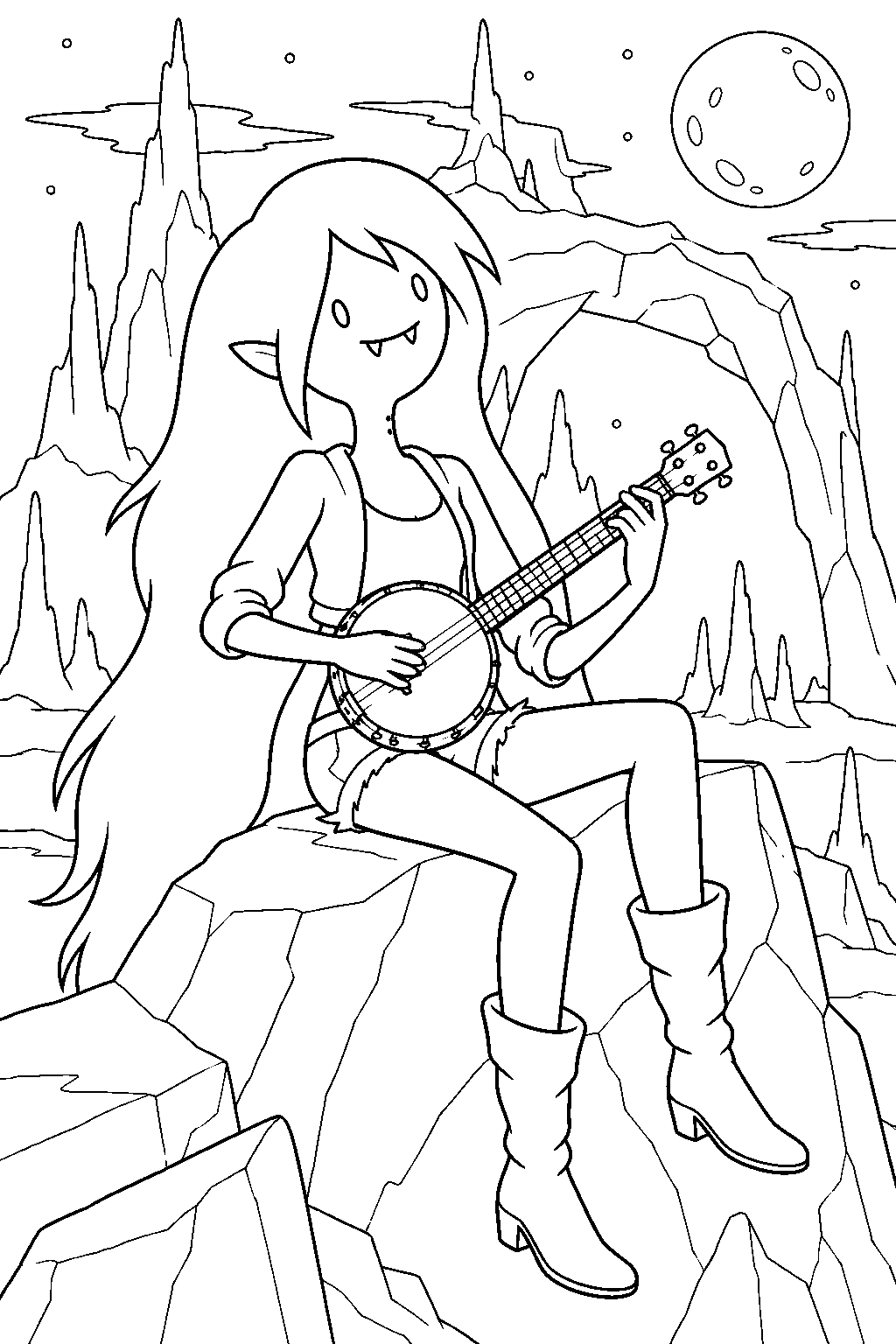 adventure time marceline playing her banjolele in the nightosphere line art