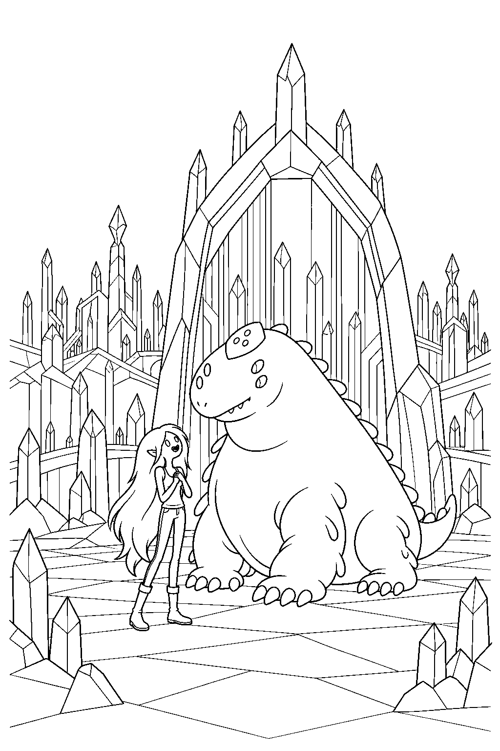 adventure time marceline singing to larvo the dragon at the glass kingdom furnace line art
