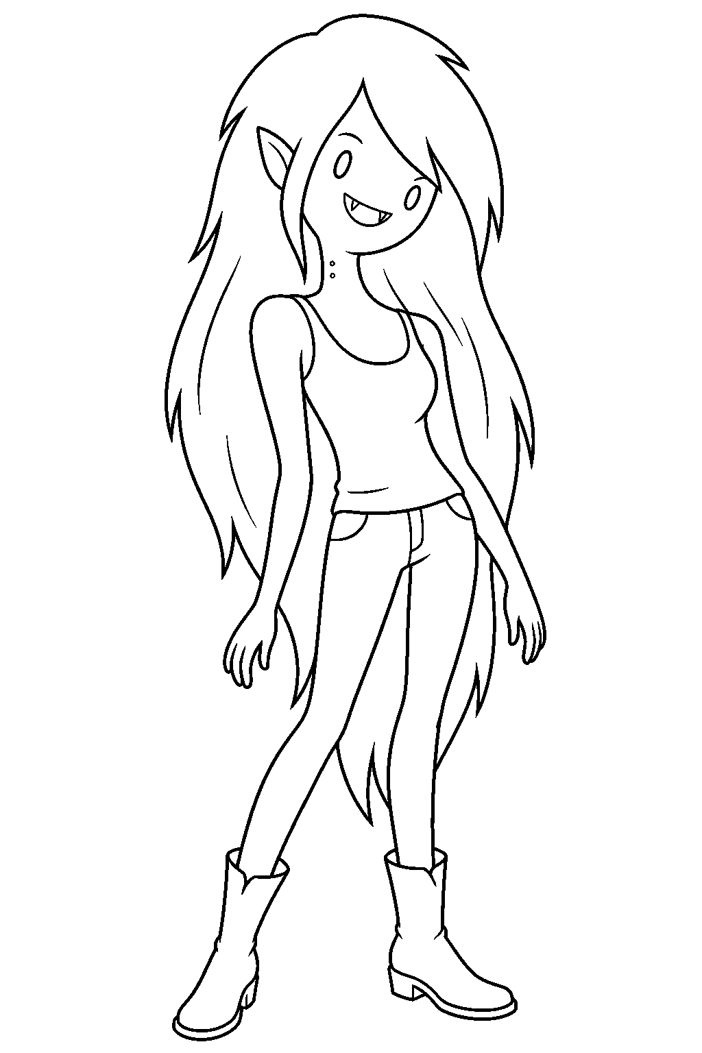 adventure time marceline the vampire queen smiling with her vampire fangs showing line art