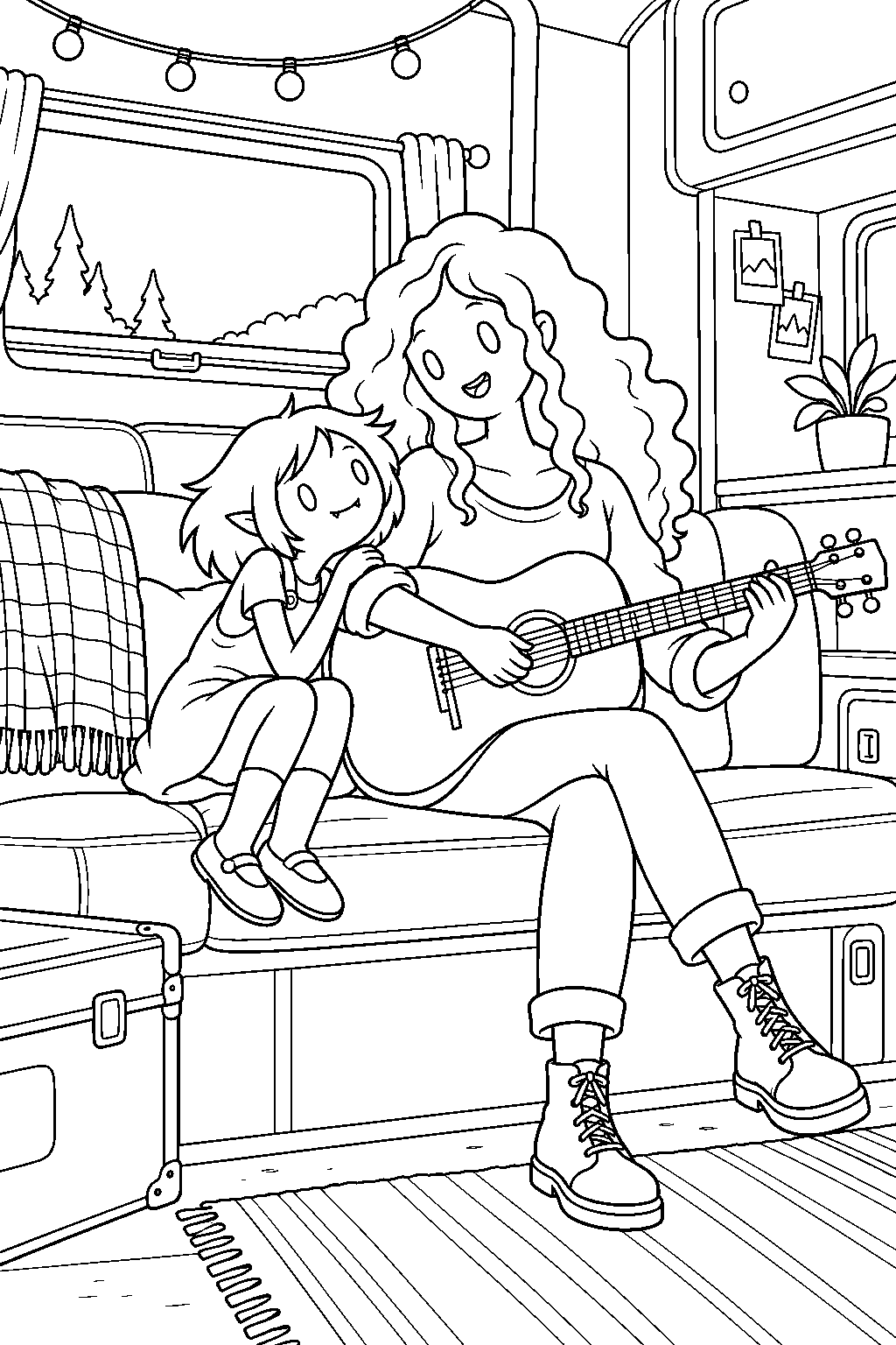adventure time young marceline listening to her mother elise sing a lullaby in their trailer line art