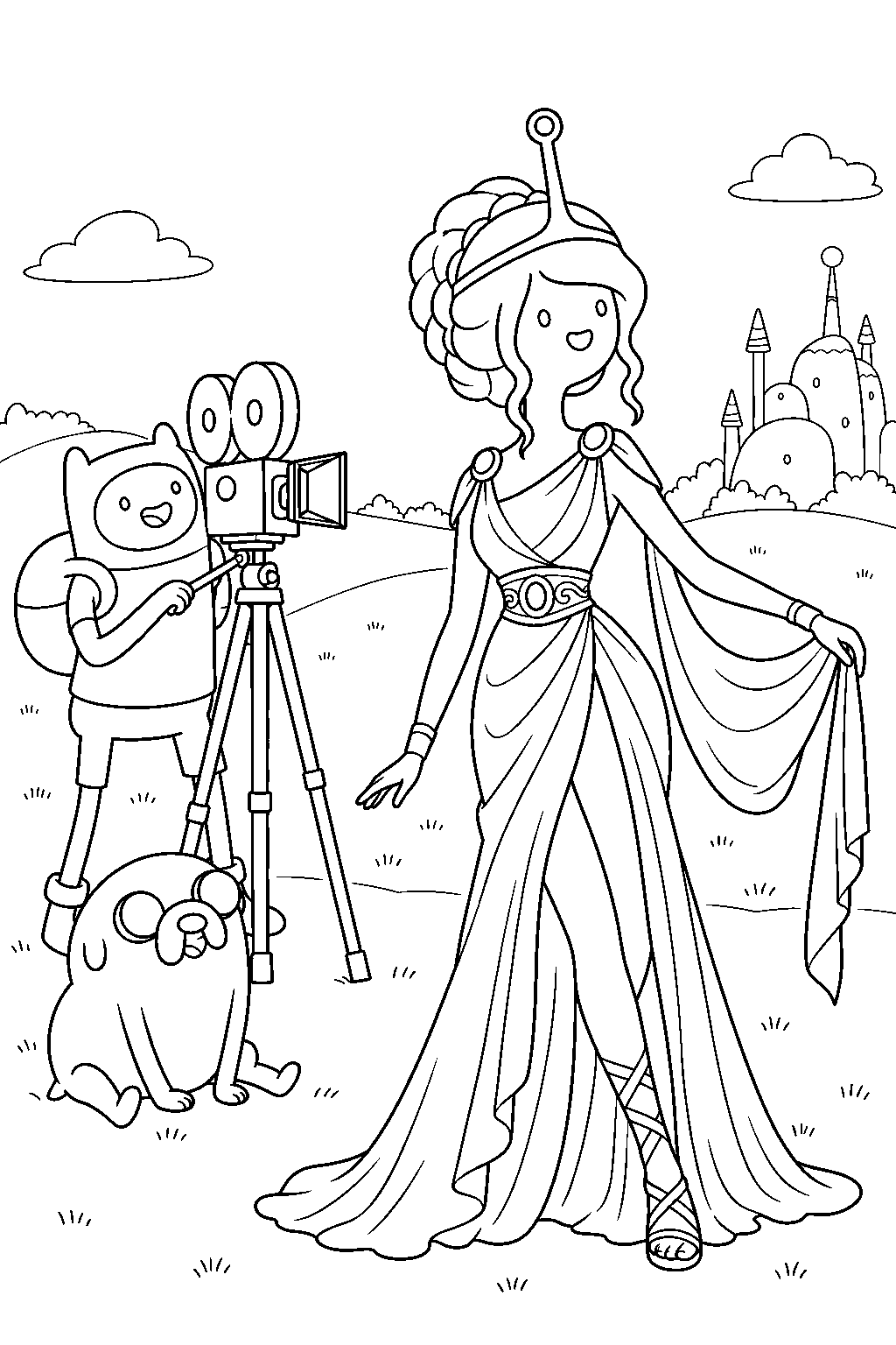 adventure time princess bubblegum acting in her gladiator dress for finn and jake s movie line art