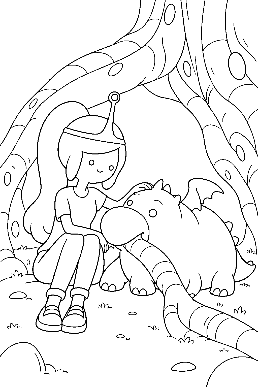 adventure time princess bubblegum comforting neddy beneath the candy tree roots line art
