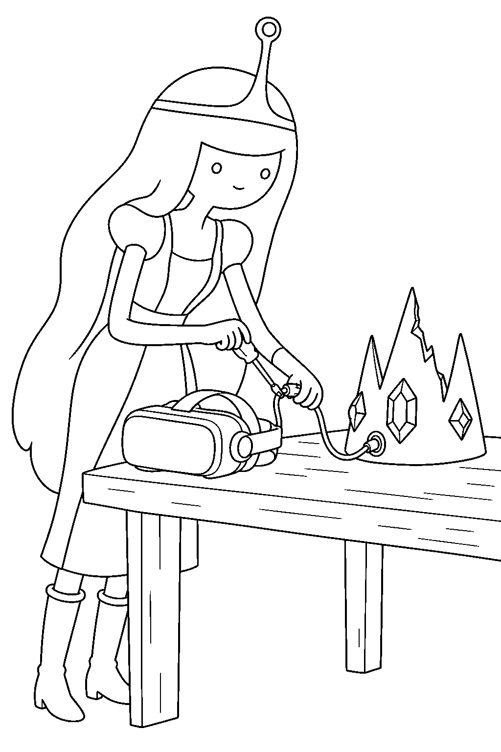 adventure time princess bubblegum connecting virtual reality equipment to ice king s broken crown line art