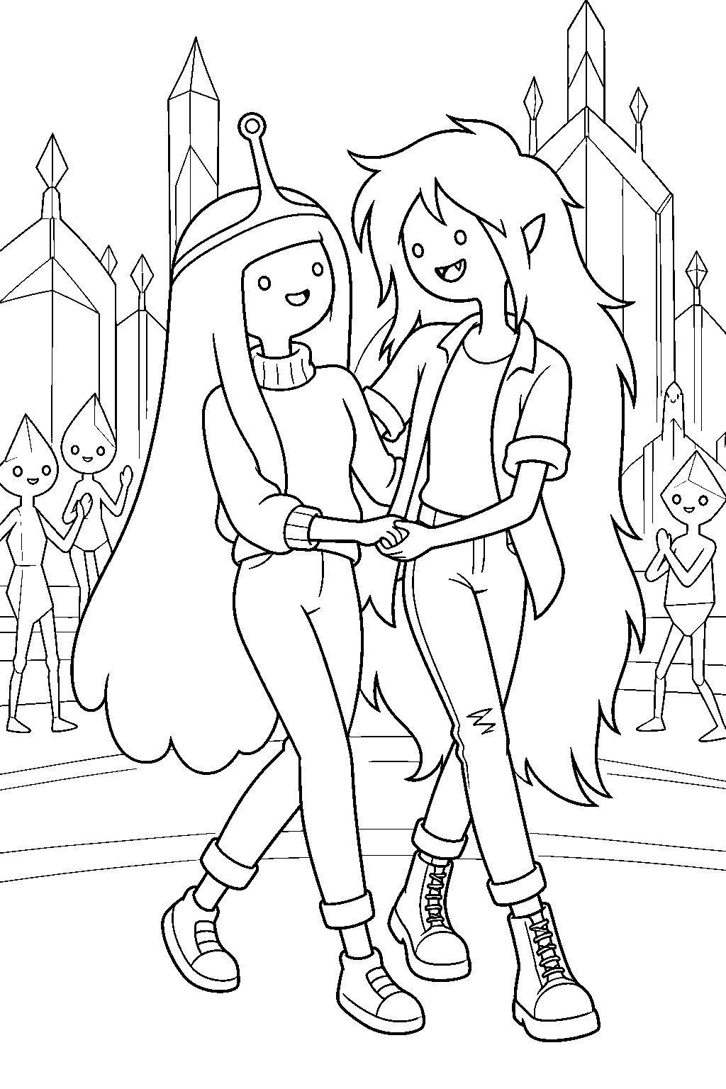adventure time princess bubblegum dancing with marceline at the glass kingdom celebration line art