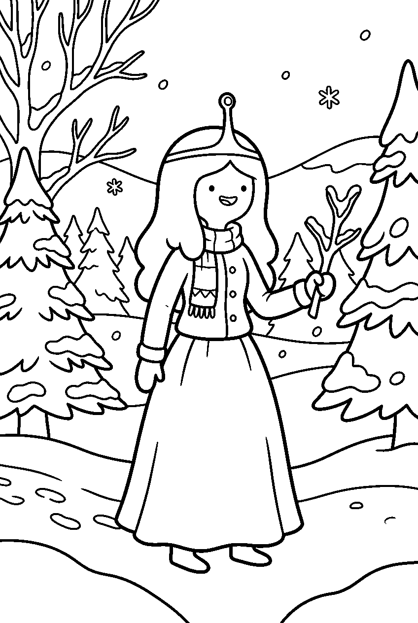 adventure time princess bubblegum in snowy forest line art