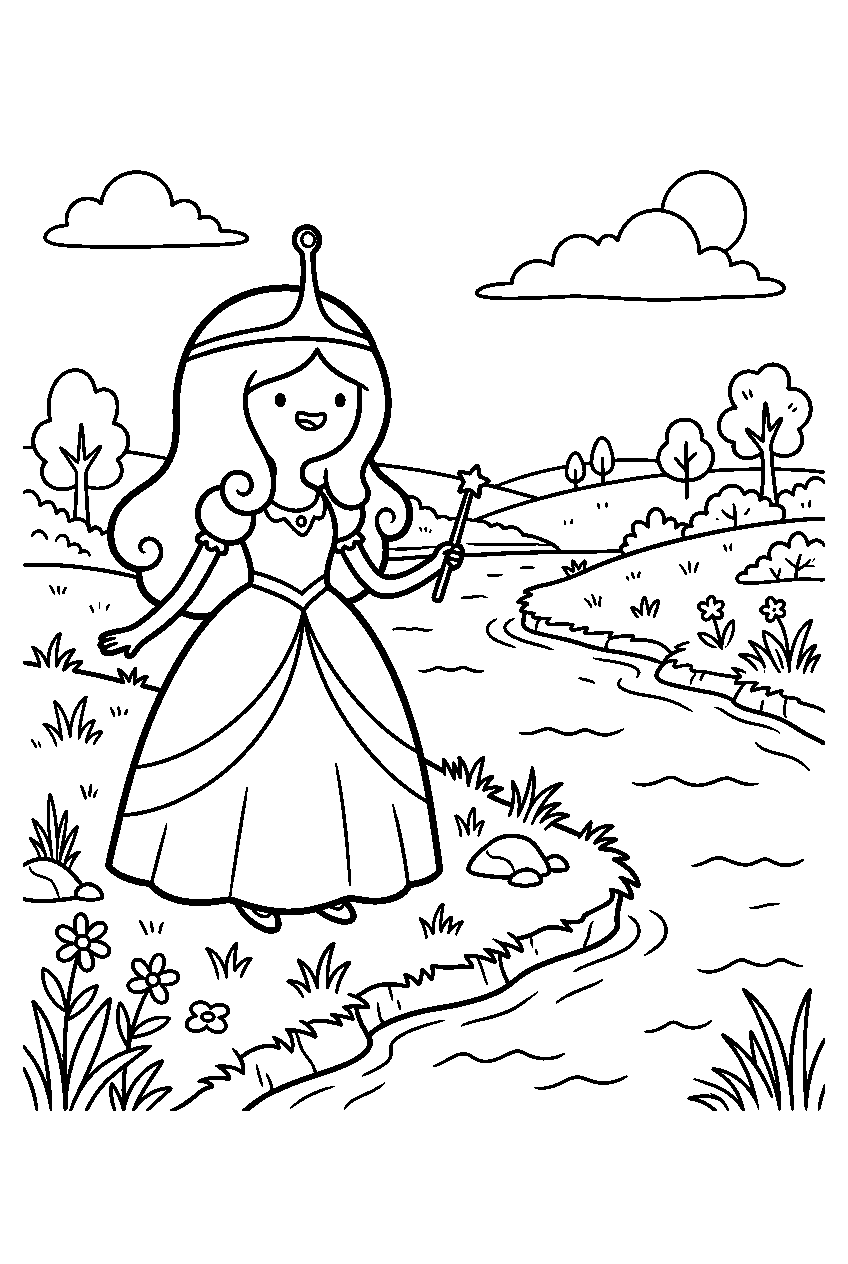 adventure time princess bubblegum on riverbank line art