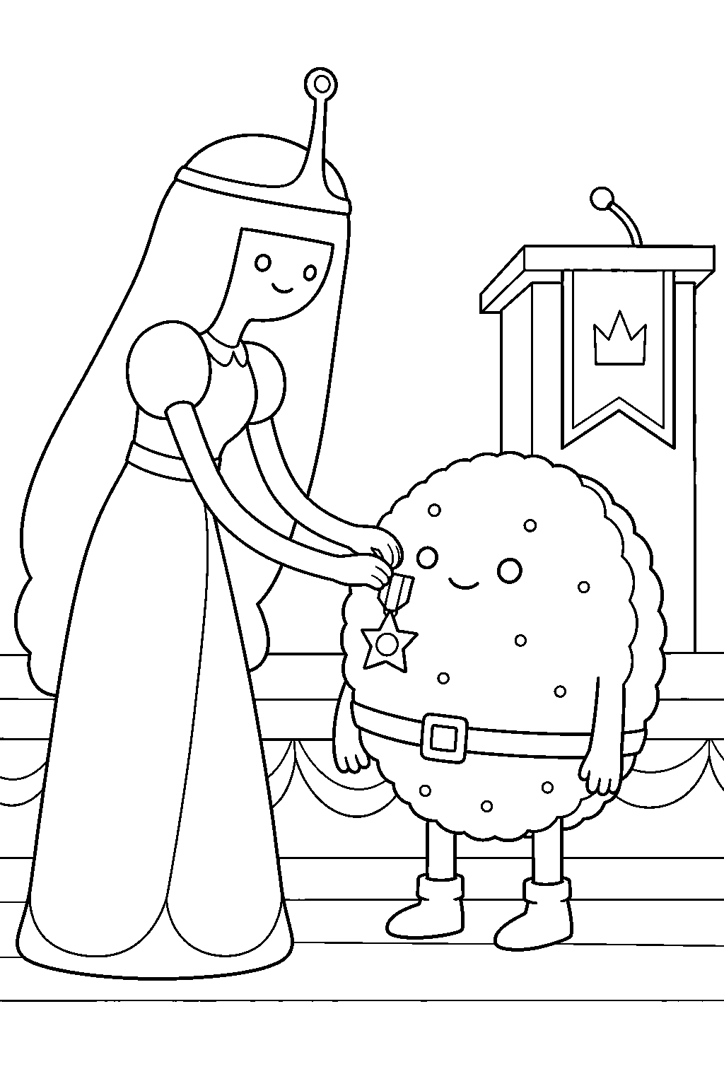 adventure time princess bubblegum pinning a medal of valor on clone james line art