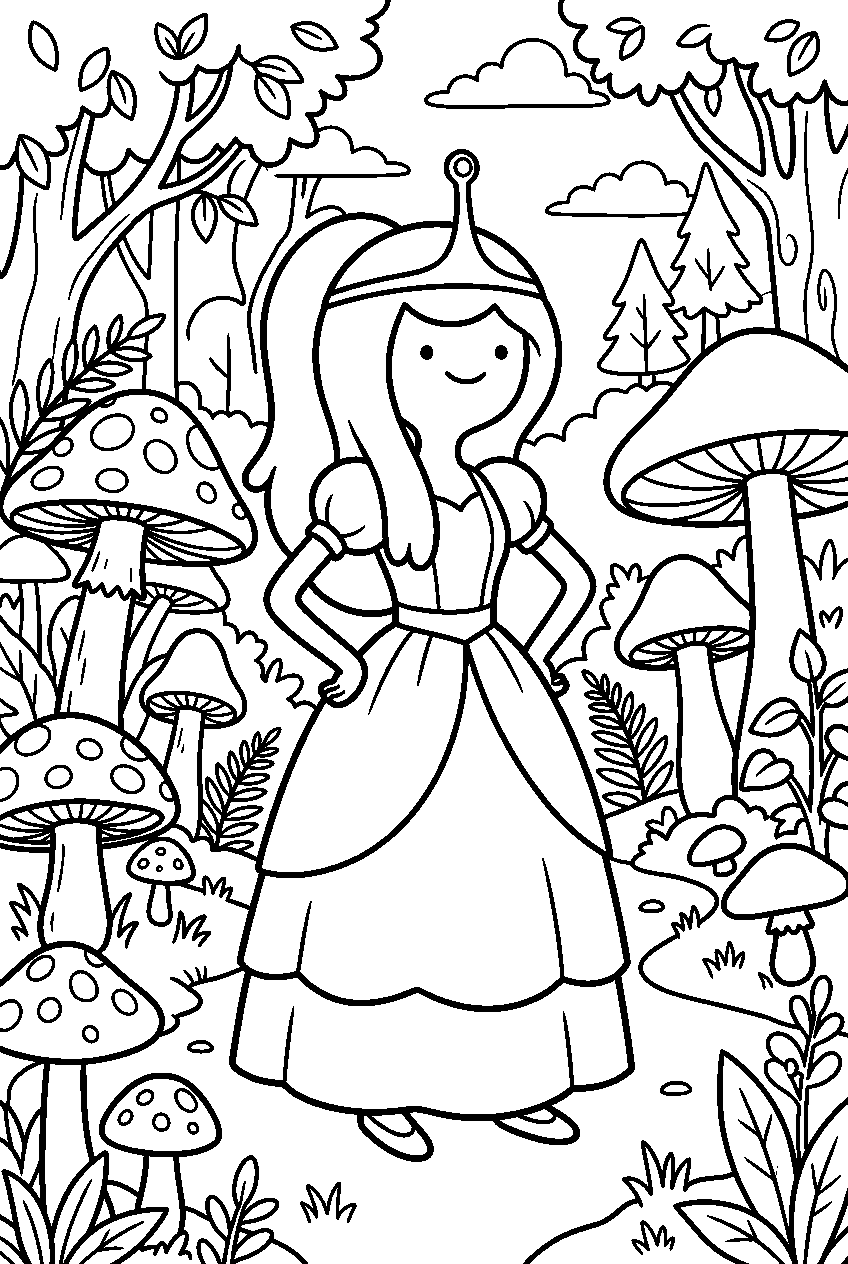 adventure time princess bubblegum posing in mushroom forest line art