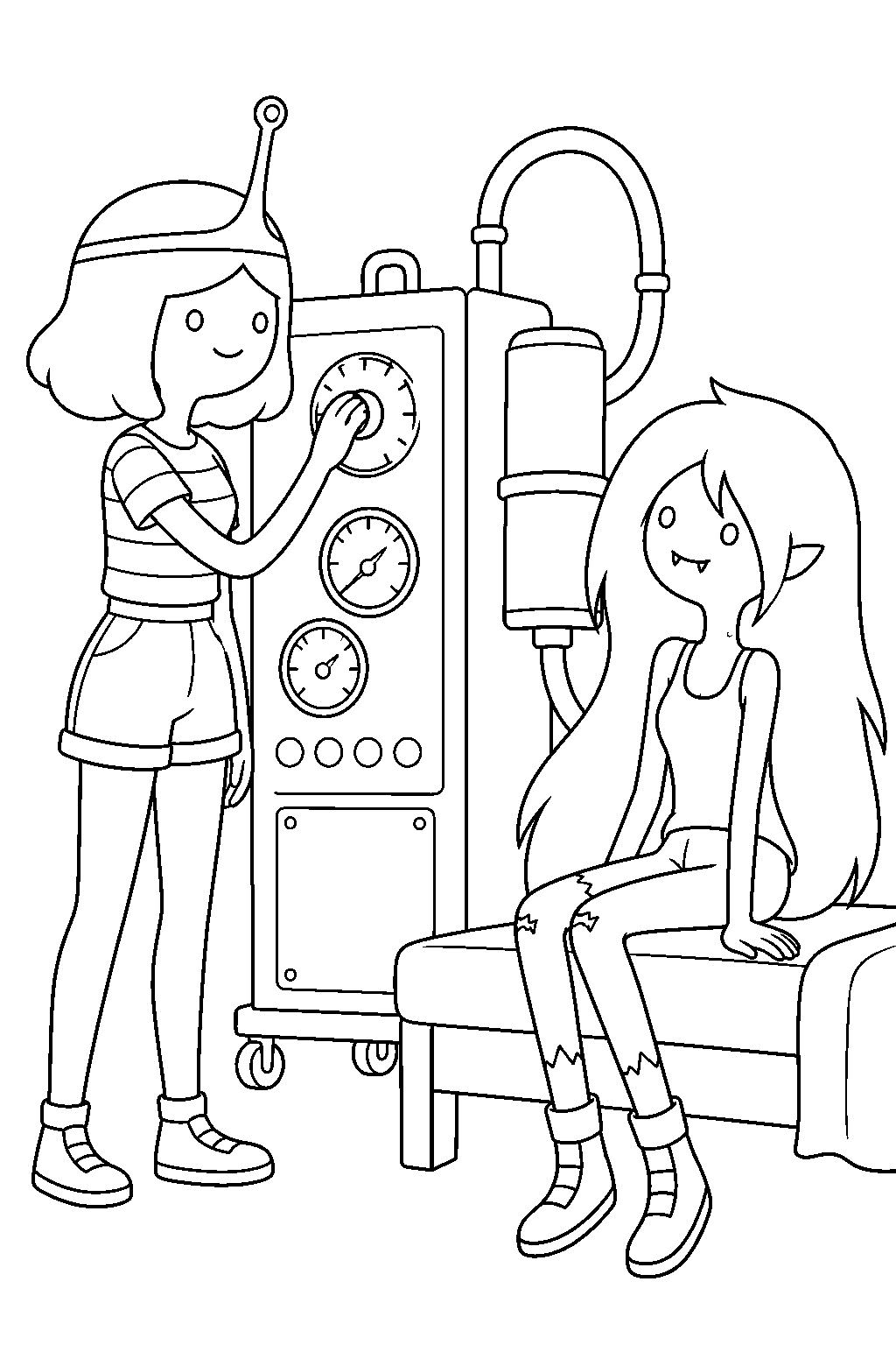 adventure time princess bubblegum preparing the vampire cure machine for marceline line art