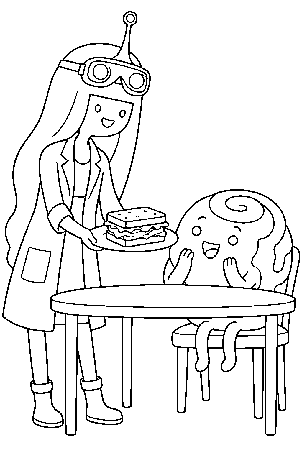 adventure time princess bubblegum serving her perfect sandwich to cinnamon bun line art