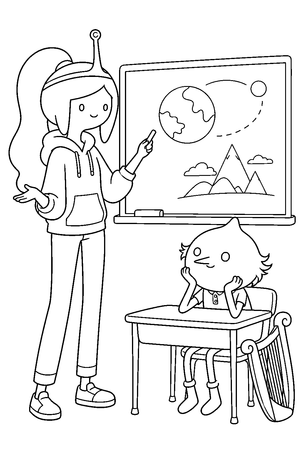 adventure time princess bubblegum teaching lemonhope in her classroom line art