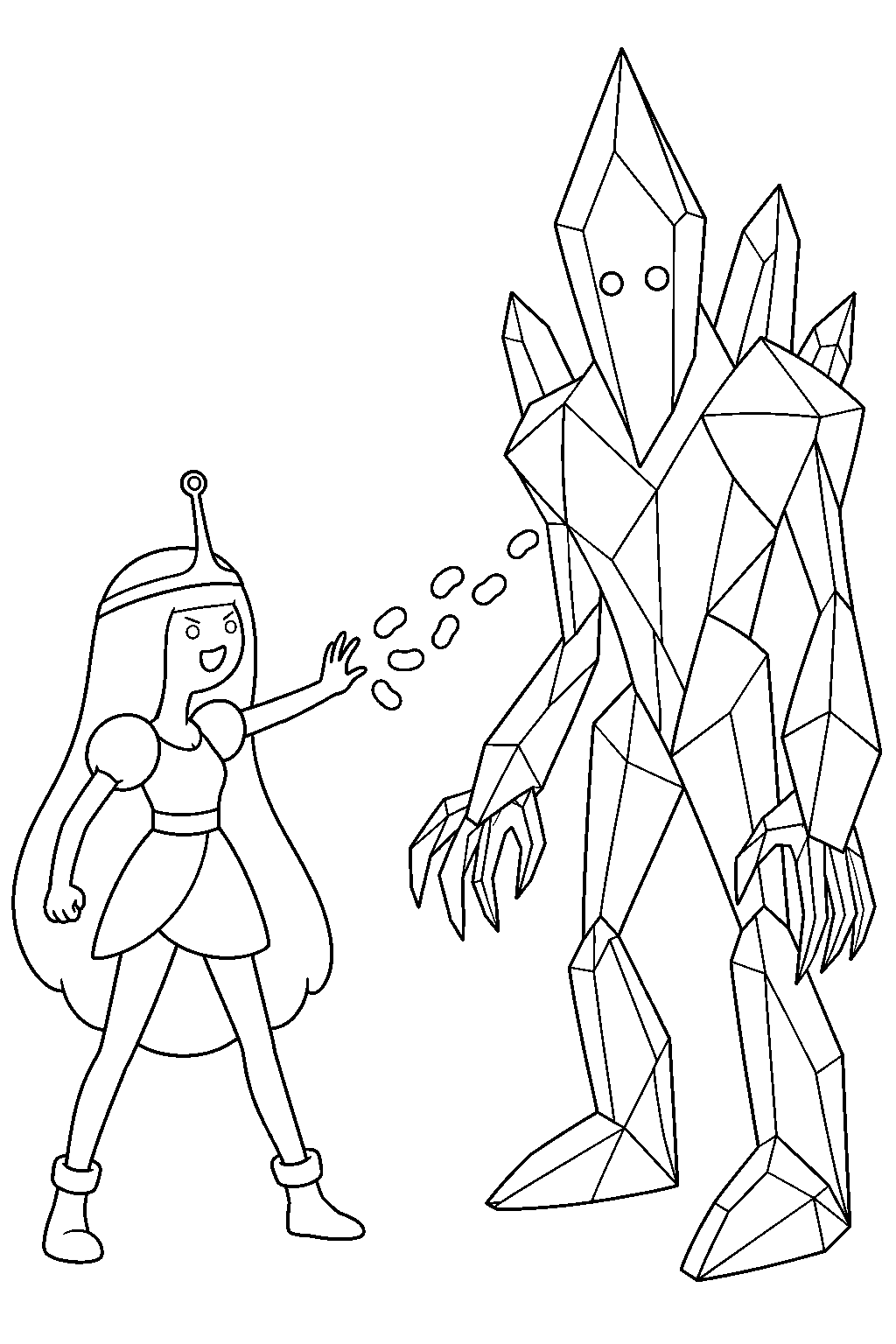 adventure time princess bubblegum using her jellybean powers against the crystal entity line art