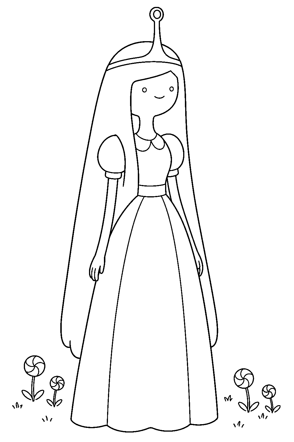 adventure time princess bubblegum wearing her crown and classic royal gown line art