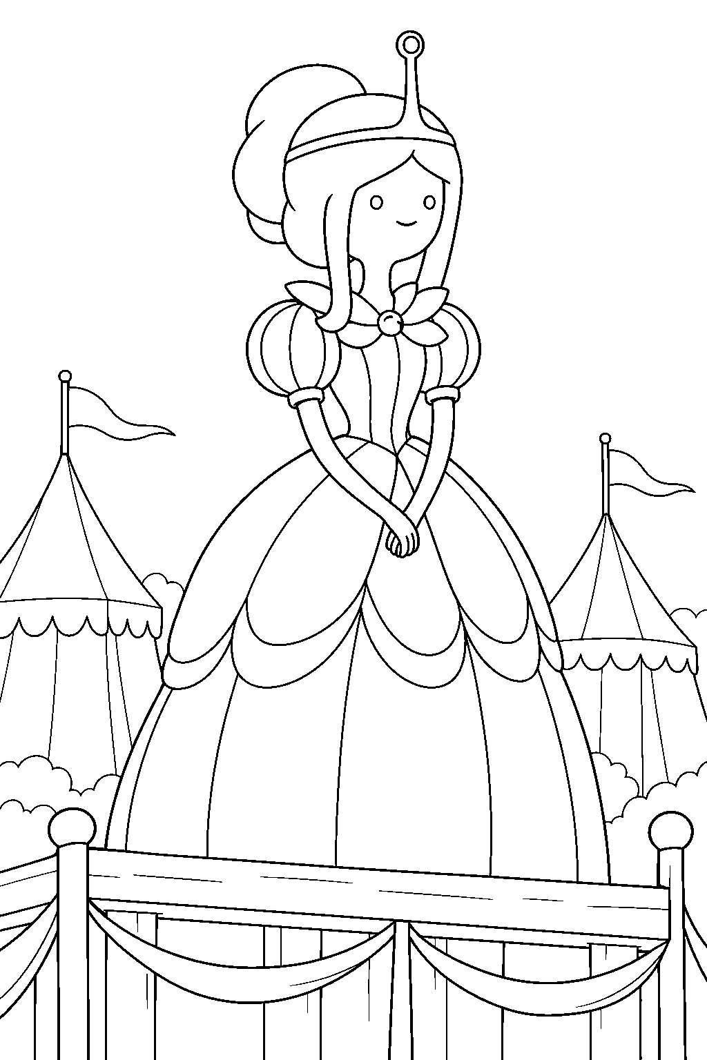 adventure time princess bubblegum wearing her puffy royal dress at the wizard battle tournament line art
