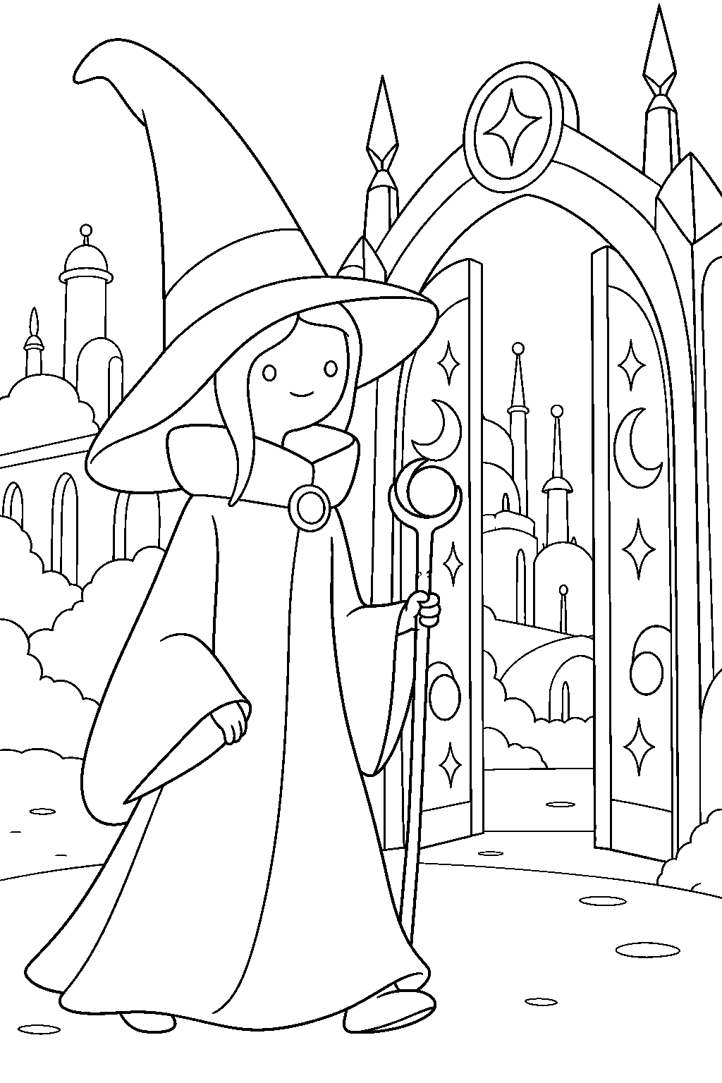 adventure time princess bubblegum wearing her wizard disguise at the entrance to wizard city line art