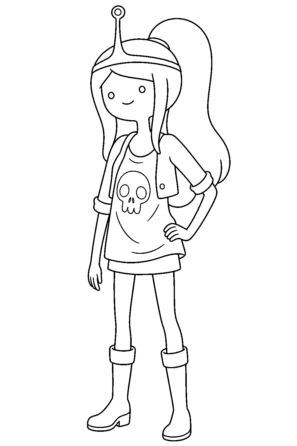 adventure time princess bubblegum wearing marceline s rock shirt with her cropped cardigan and boots line art