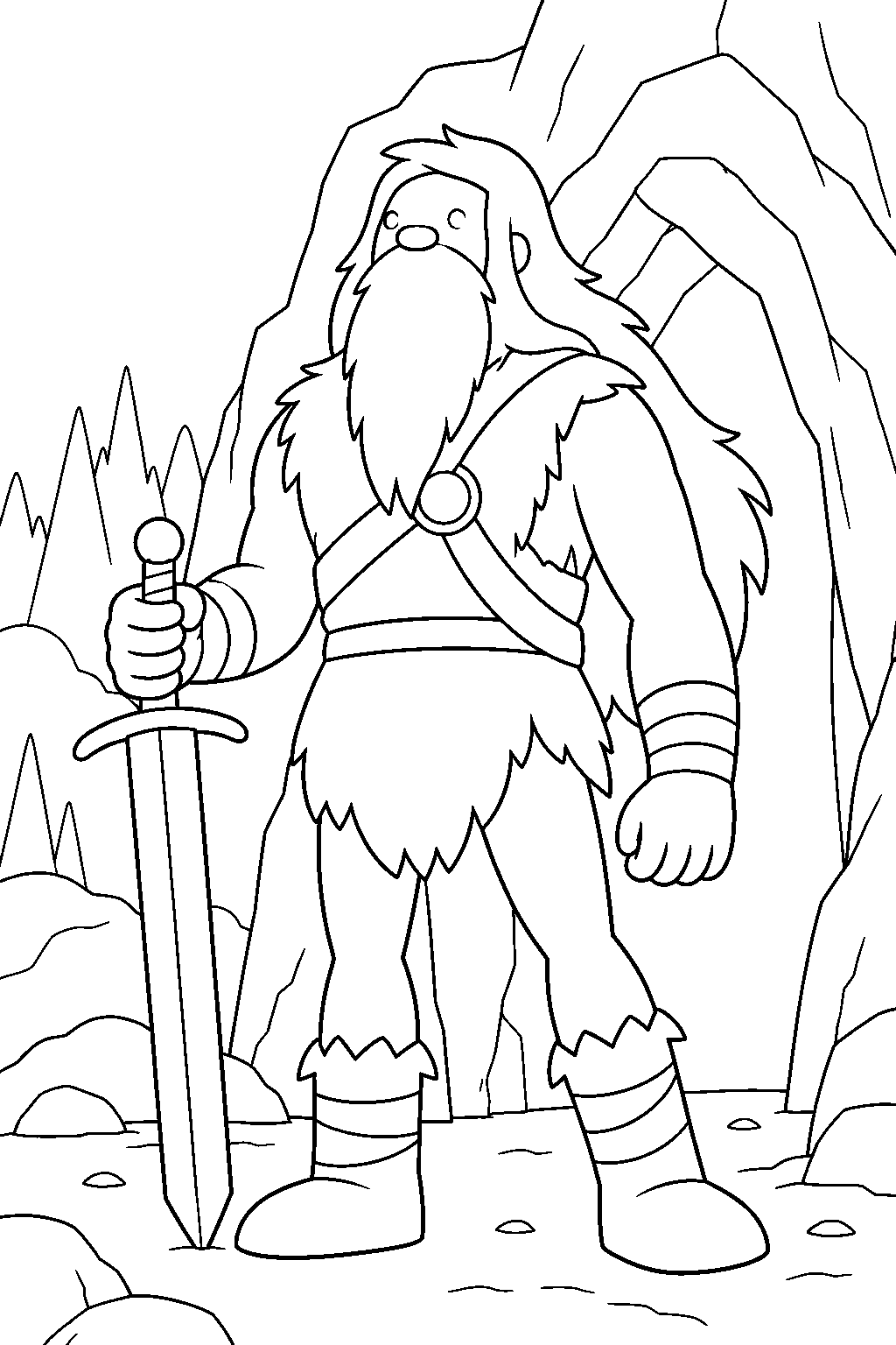adventure time billy the legendary hero standing at his cave entrance line art
