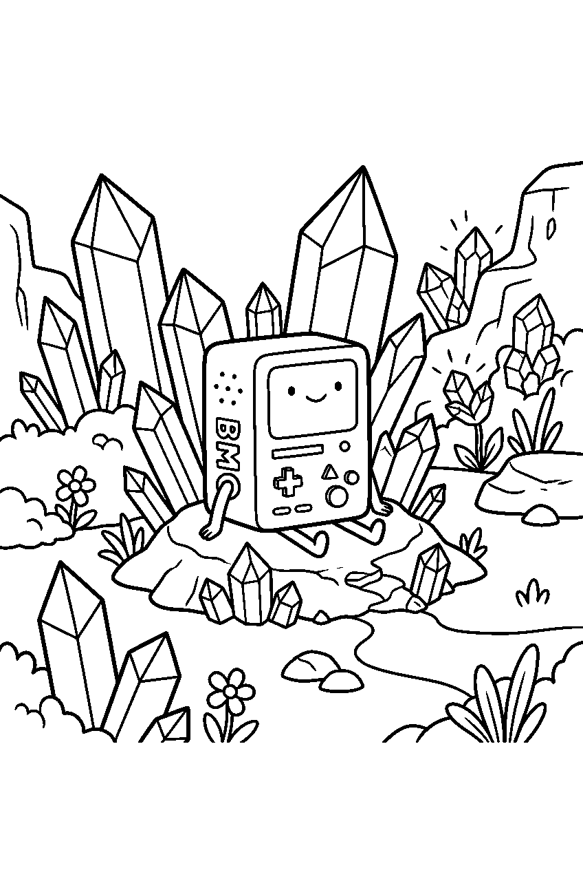 adventure time bmo sitting in crystal garden line art