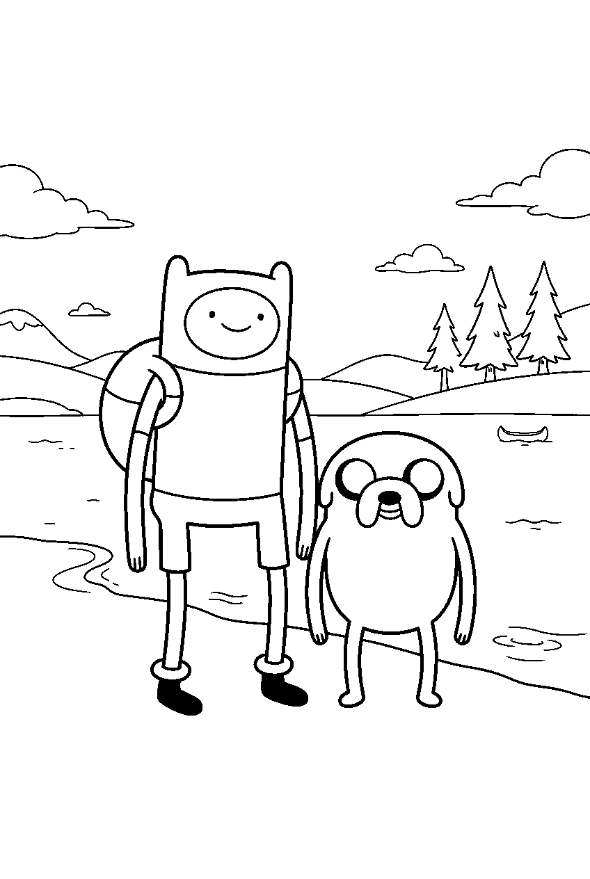 adventure time characters by lake shore line art