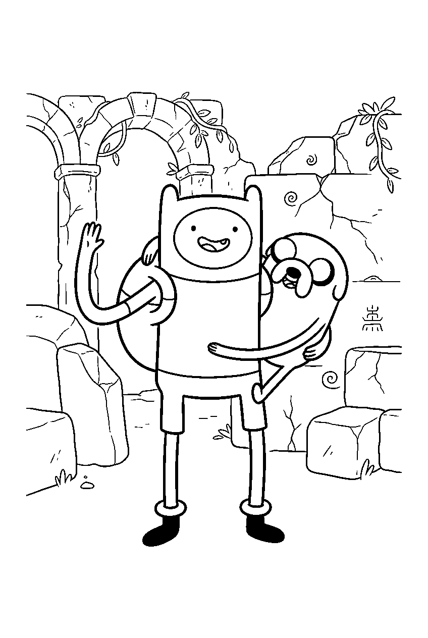 adventure time characters in ancient ruins line art
