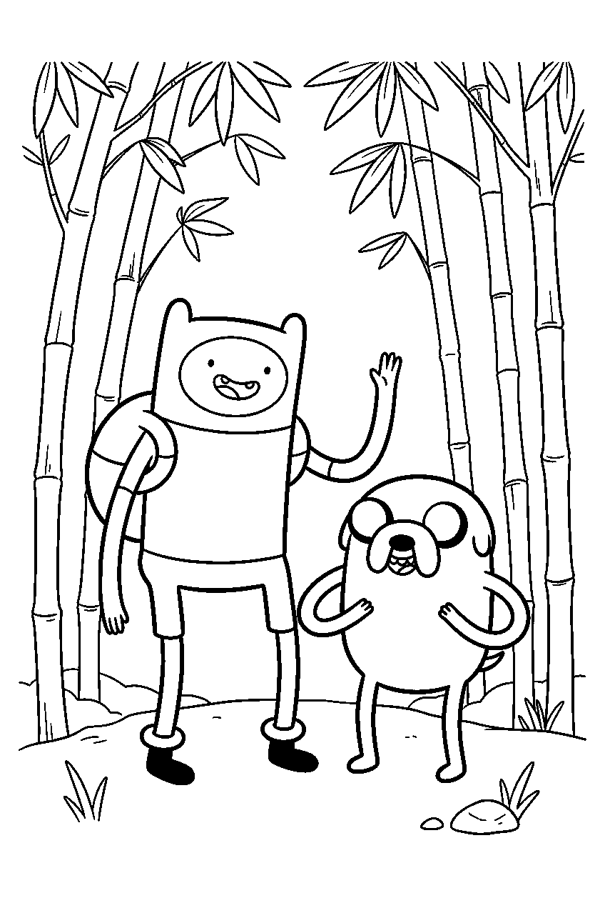 adventure time characters in bamboo grove line art